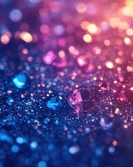 Poster - Sparkling jewels on a glittery surface with vibrant blue pink and orange hues creating a magical and luxurious ambiance