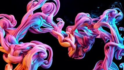 Poster - Vibrant abstract swirls of colorful smoke against a dark background. Artistic expression concept