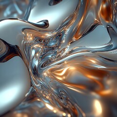 Poster - Abstract fluid silver and gold metallic texture with smooth glossy surface and light reflection