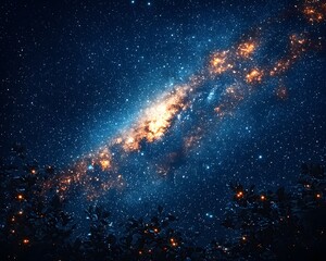 Wall Mural - starry night cosmos students exploring the universe at glowing space camp