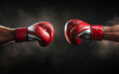 © Narongsak - Two powerful fists, wrapped in red boxing gloves, collide in a striking display of strength and determination against a dramatic dark backdrop.