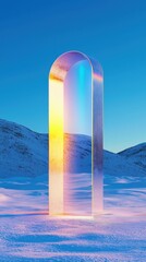 Poster - Abstract Glass Archway in Snowy Landscape with Vibrant Colors and Reflections