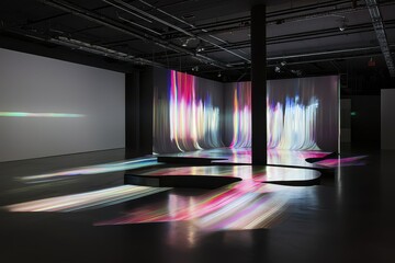 Poster - Ethereal Light Display in Modern Gallery Space with Colorful Effects