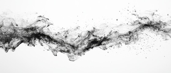 Poster - Ethereal Black Ink Cloud Flowing Through Clear Water Creating Abstract Smoke Effect on White Canvas Background