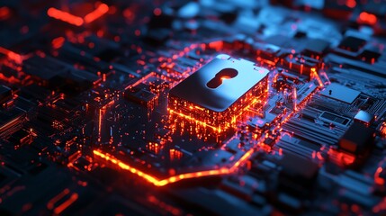 Poster - Digital lock embedded in a glowing shield, protecting cybersecurity with data streams and floating binary code, hightech secure environment, ultrasharp, 32bit HDR