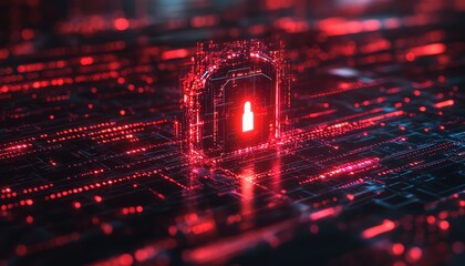 Poster - Futuristic digital lock and shield protecting data streams, surrounded by flowing binary code, representing strong cybersecurity defense, ultradetailed, UHD quality