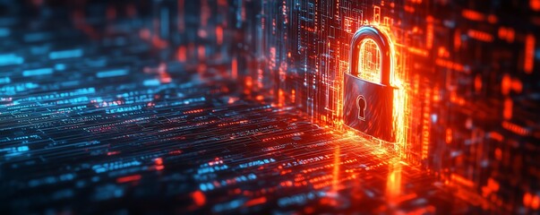 Aufkleber - Futuristic metallic lock within a digital shield