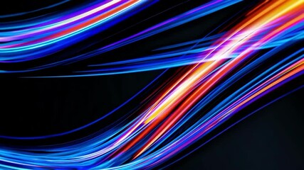 Poster - Abstract neon light streaks in motion on black background. Futuristic digital concept