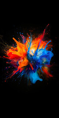 Poster - A mesmerizing explosion of vibrant orange and blue paint against a dark background, capturing the essence of creativity and energy in abstract art.