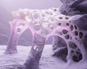 Poster - Intricate Organic Structure with Purple Lighting in Abstract Landscape