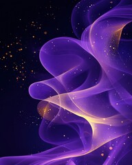 Poster - Ethereal purple ribbons with golden glitter accents dancing in a dark space creating a magical and dreamy atmosphere perfect for backgrounds