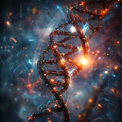 Poster - Glowing DNA Helix in a Sci-Fi Abstract Background of Colors