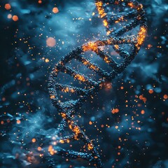 Poster - Abstract Representation of DNA Helix with Glowing Particles and Smoke