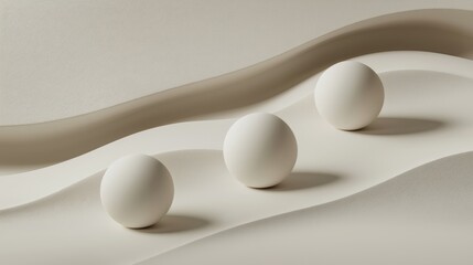 Poster - Minimalist Composition of White Balls on Soft Beige Background