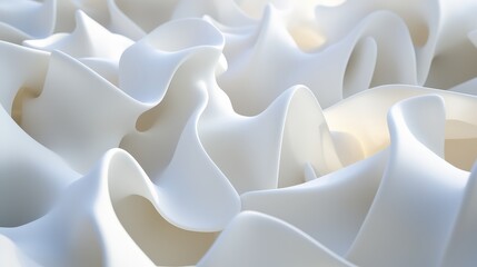 Poster - Flowing Curves of Soft White Fabric Texture in Gentle Waves