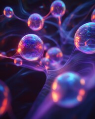 Poster - Colorful Abstract Bubbles with Light Reflections in a Dark Setting