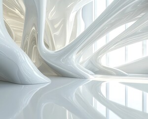 Poster - Modern Abstract White Interior with Curved Surfaces and Natural Light