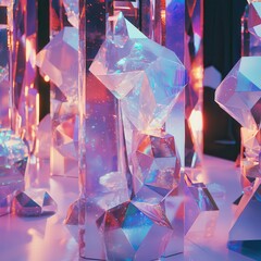 Poster - Abstract Crystal Shapes in Colorful Light Displaying Artistic Design