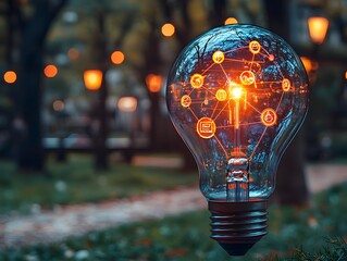 Poster - Glowing Lightbulb with Equity Symbols   Radiating Business Innovation Concepts