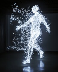 Poster - Ethereal Human Form Illuminated with Glowing Light Trails and Sparks