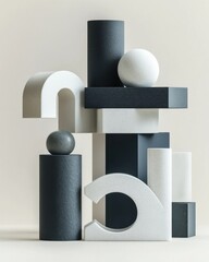 Aufkleber - Minimalist composition of geometric shapes in neutral tones creating a modern and abstract design aesthetic for creative projects