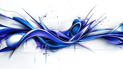 Fototapete - Abstract blue and white 3D waves with paint splatters.