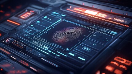 Poster - Cybersecurity concept with a digital fingerprint scanning access, futuristic interface