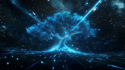 Wall Mural - glowing celestial tree digital art: a mystical cosmic landscape