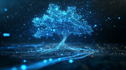 Poster - Digital Tree of Life: A Glowing Abstract Representation of Nature and Technology