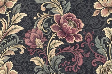 Naklejka na meble Vintage floral seamless pattern with ornate leaf and vector flower design