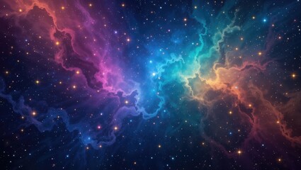 Wall Mural - Vibrant Cosmic Nebula in Rich Colors with Stars and Swirling Clouds in Deep Space