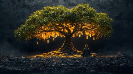 Poster - Glowing Tree of Knowledge with Books Hanging as Branches Symbolizing Growth and Nurturing of Leaders through Education