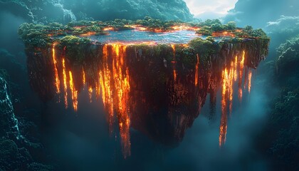 Aufkleber - A conceptual floating island where glowing tribal patterns and radiant waterfalls inspire bold editorial fashion