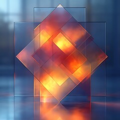 Aufkleber - Abstract geometric composition with transparent squares and warm orange glow creating an artistic design