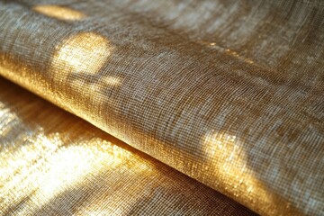 Poster - Luxurious Shiny Golden Fabric . A close-up view of luxurious gold fabric, showcasing its rich texture and shimmering surface.