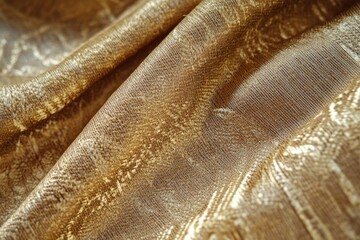 Poster - Luxurious Shiny Golden Fabric . A close-up view of luxurious gold fabric, showcasing its rich texture and shimmering surface.
