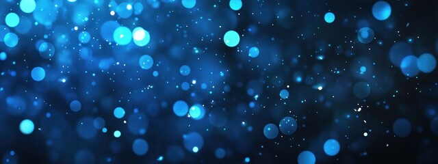 Poster - Abstract blue bokeh background with bright glowing circles and sparkles.