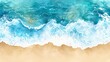© Charoen - Watercolor ocean wave border with blue and turquoise hues on a sandy beach background, refreshing summer vibe