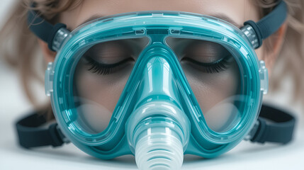 a teal cpap mask ready to breathe life into sleep on a clear png or white background.