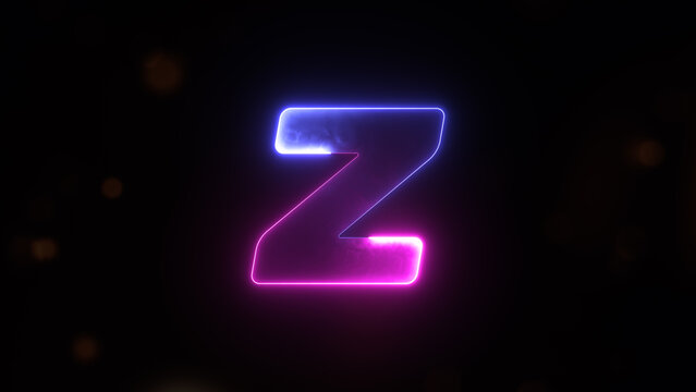 Glowing neon capital Latin alphabet Z. English Language Letter Z, Neon futuristic effect. Trendy font with glow lighting. Educational concepts