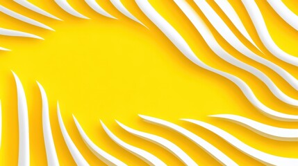 Poster - Wavy white stripes framing bright yellow background, generating dynamic visual energy with flowing movement, ideal for graphic design layouts