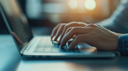 Poster - Close-up of Hands Typing on Laptop Keyboard