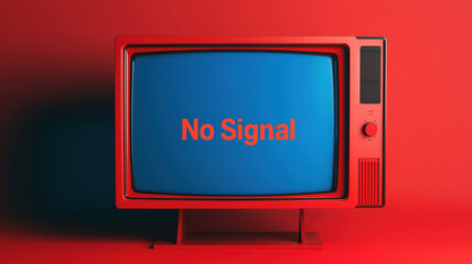 Poster - technical difficulties concept, Analog television with distorted no signal message on blue screen
