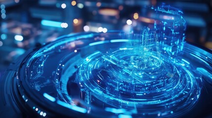 Poster - Futuristic Digital Cityscape, Holographic Projection of a Modern Metropolis