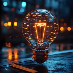 Poster - Minimalist Glowing Lightbulb and Ruler Icon Representing the Development of Innovative and Practical Skills Through Education