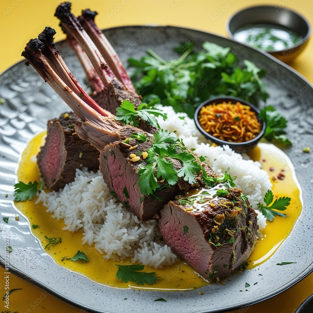Mansaf Lamb in fermented yogurt sauce with rice Food portrait ...