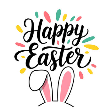Happy Easter calligraphy. Modern minimal style. Horizontal poster, greeting card.