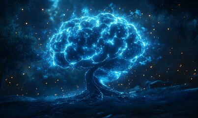 Poster - Electrifying Brain Tree: A Symbol of Innovation and Mental Power