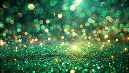 Poster - Abstract Green and Gold Glitter Background with Sparkling Bokeh Lights