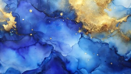 Poster - realistic royal blue gradient watercolor embossed marble background, with specks of gold